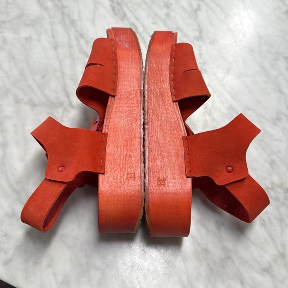 Bryr Studio Jesse Leather Platform Wooden Sandal Orange-Red Size 39/9 - Picture 5 of 12